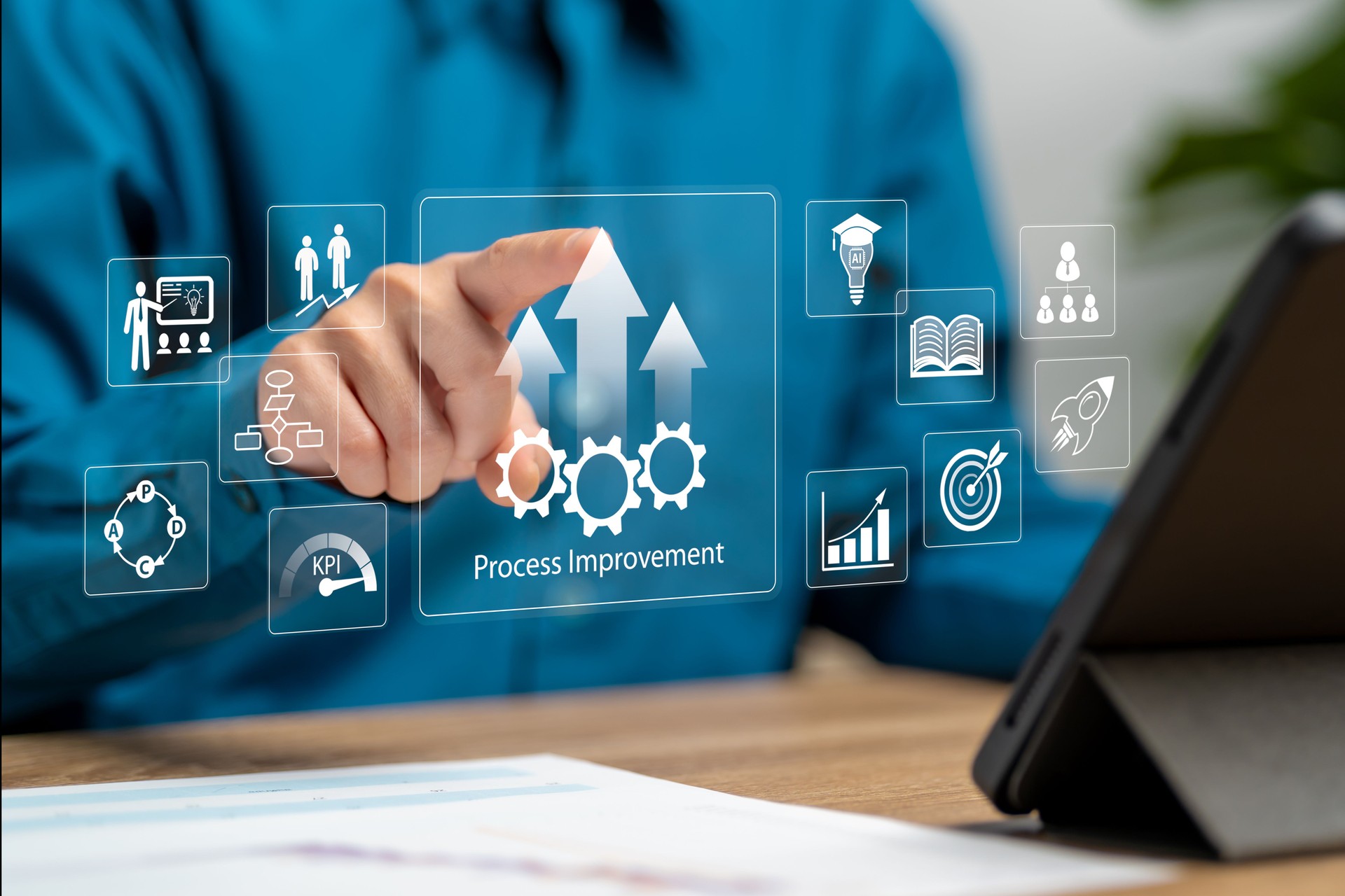 Continuous improvement, Process improvement concept, Businesswomen solving problems improving organizational processes, Creating continuous improvement, Industrial management efficiency process